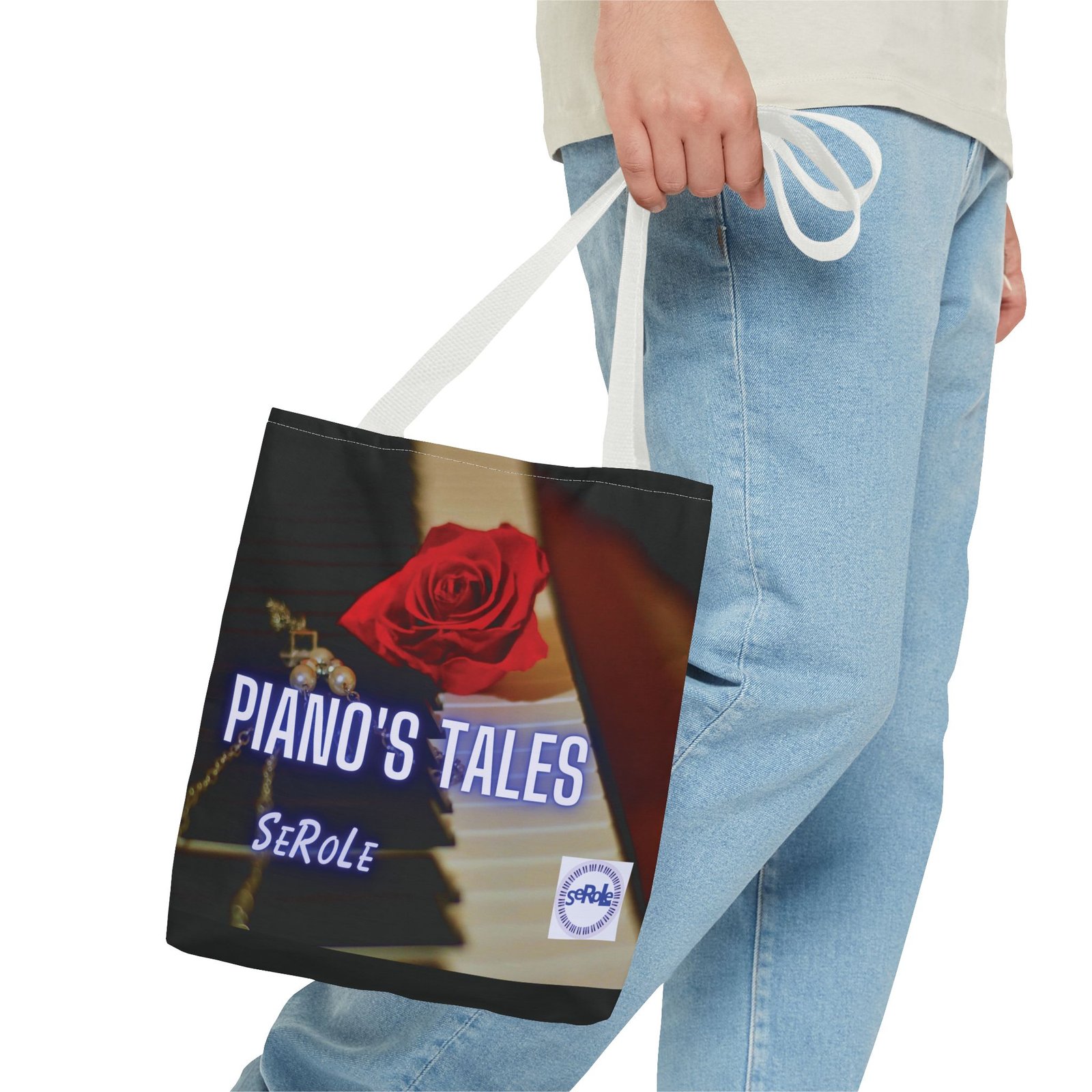 Piano's Tales Tote Bag - Elegant Music-Inspired Canvas Bag with Rose Design - Image 27