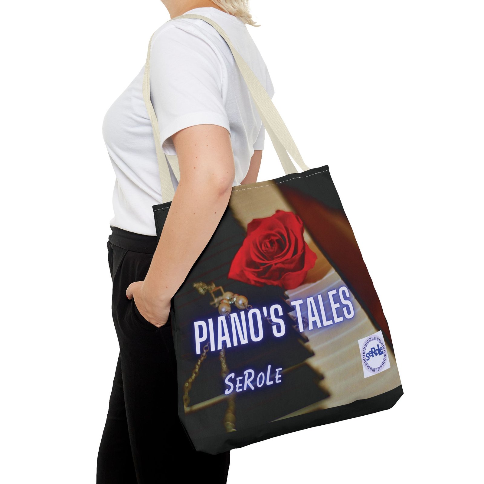 Piano's Tales Tote Bag - Elegant Music-Inspired Canvas Bag with Rose Design - Image 48