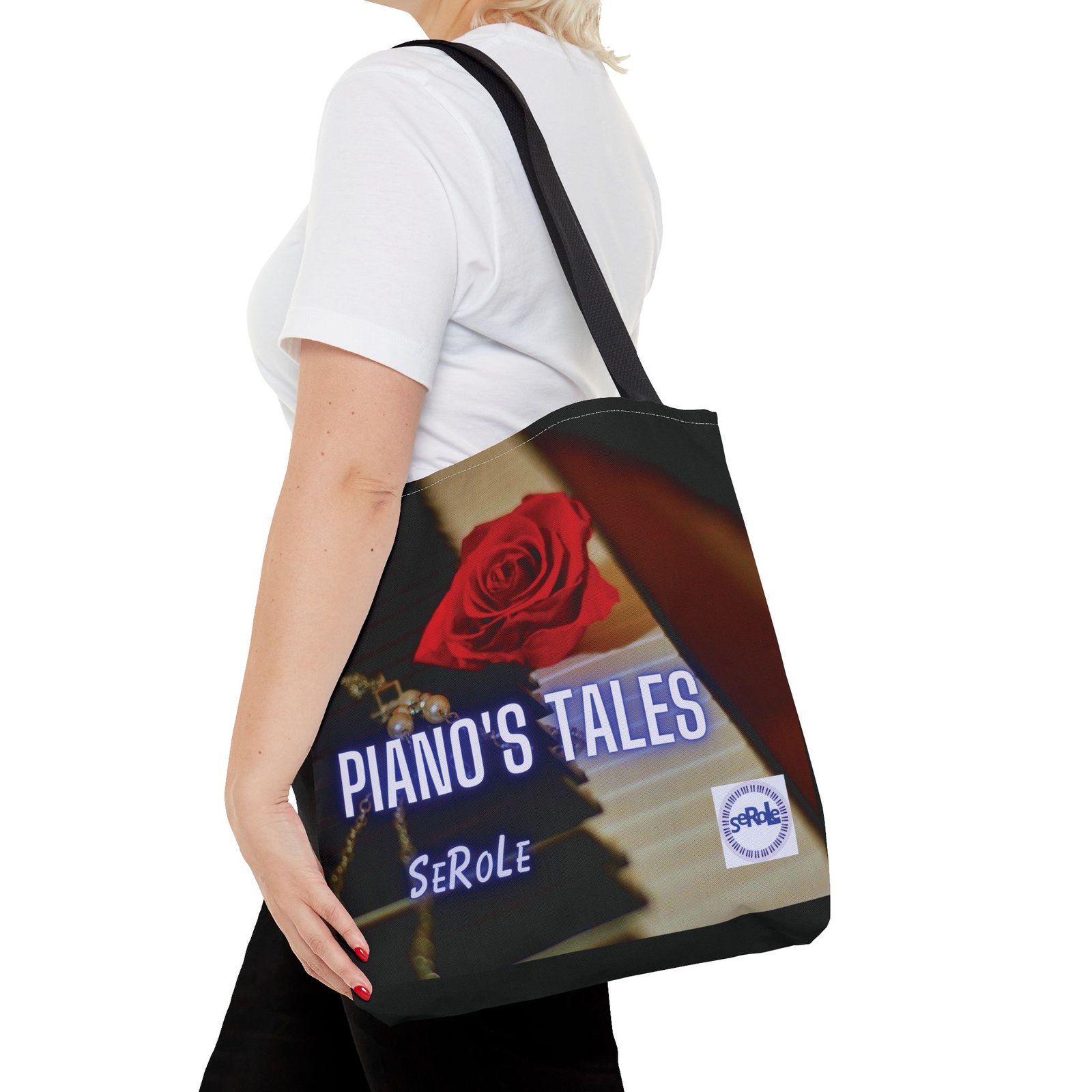Piano's Tales Tote Bag - Elegant Music-Inspired Canvas Bag with Rose Design - Image 8