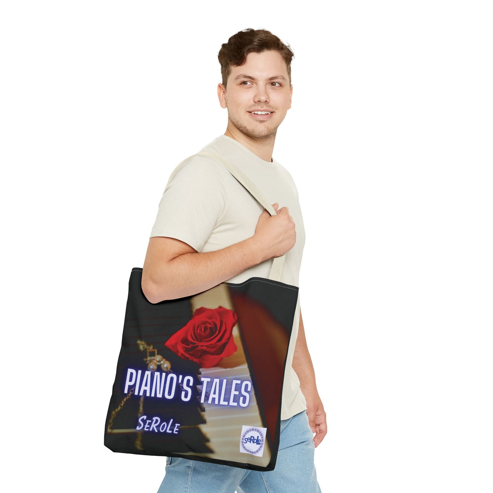 Piano's Tales Tote Bag - Elegant Music-Inspired Canvas Bag with Rose Design - Image 47