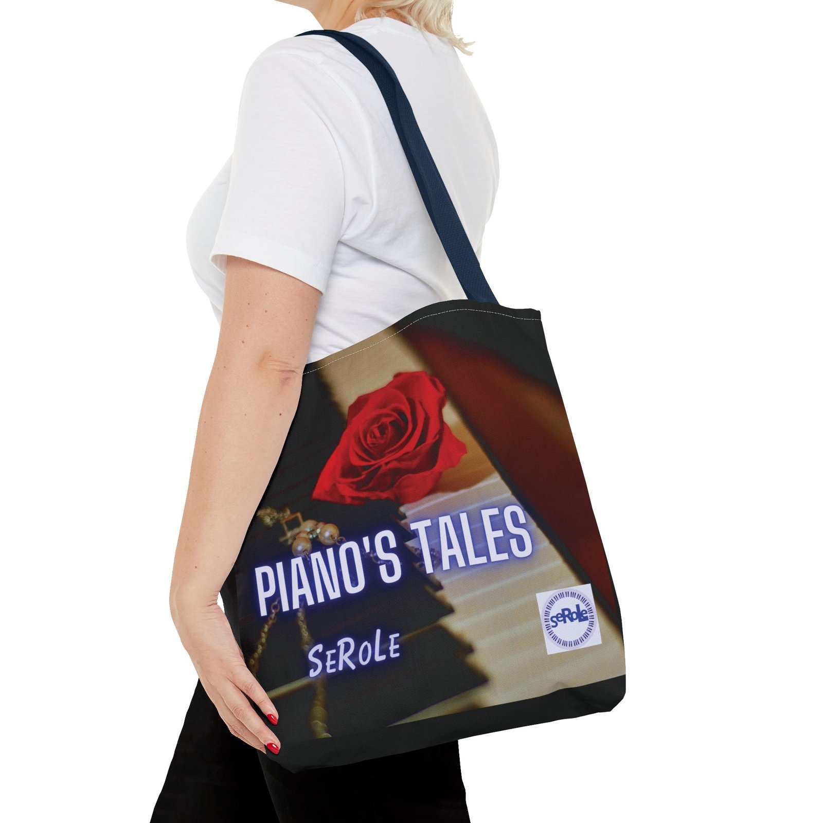Piano's Tales Tote Bag - Elegant Music-Inspired Canvas Bag with Rose Design - Image 56