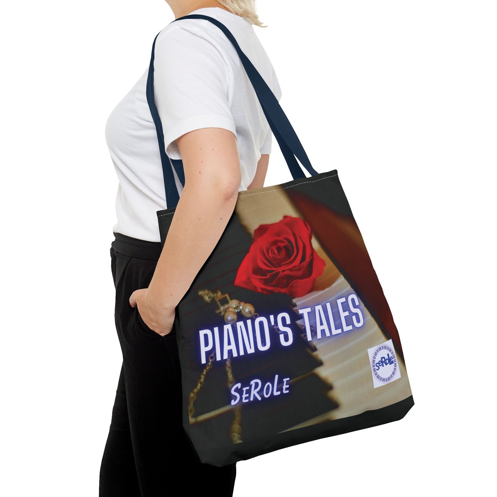 Piano's Tales Tote Bag - Elegant Music-Inspired Canvas Bag with Rose Design - Image 60
