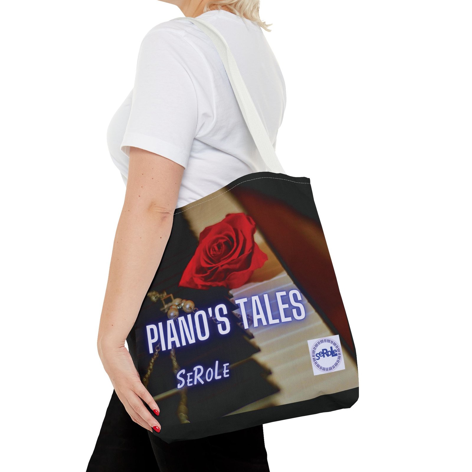 Piano's Tales Tote Bag - Elegant Music-Inspired Canvas Bag with Rose Design - Image 32