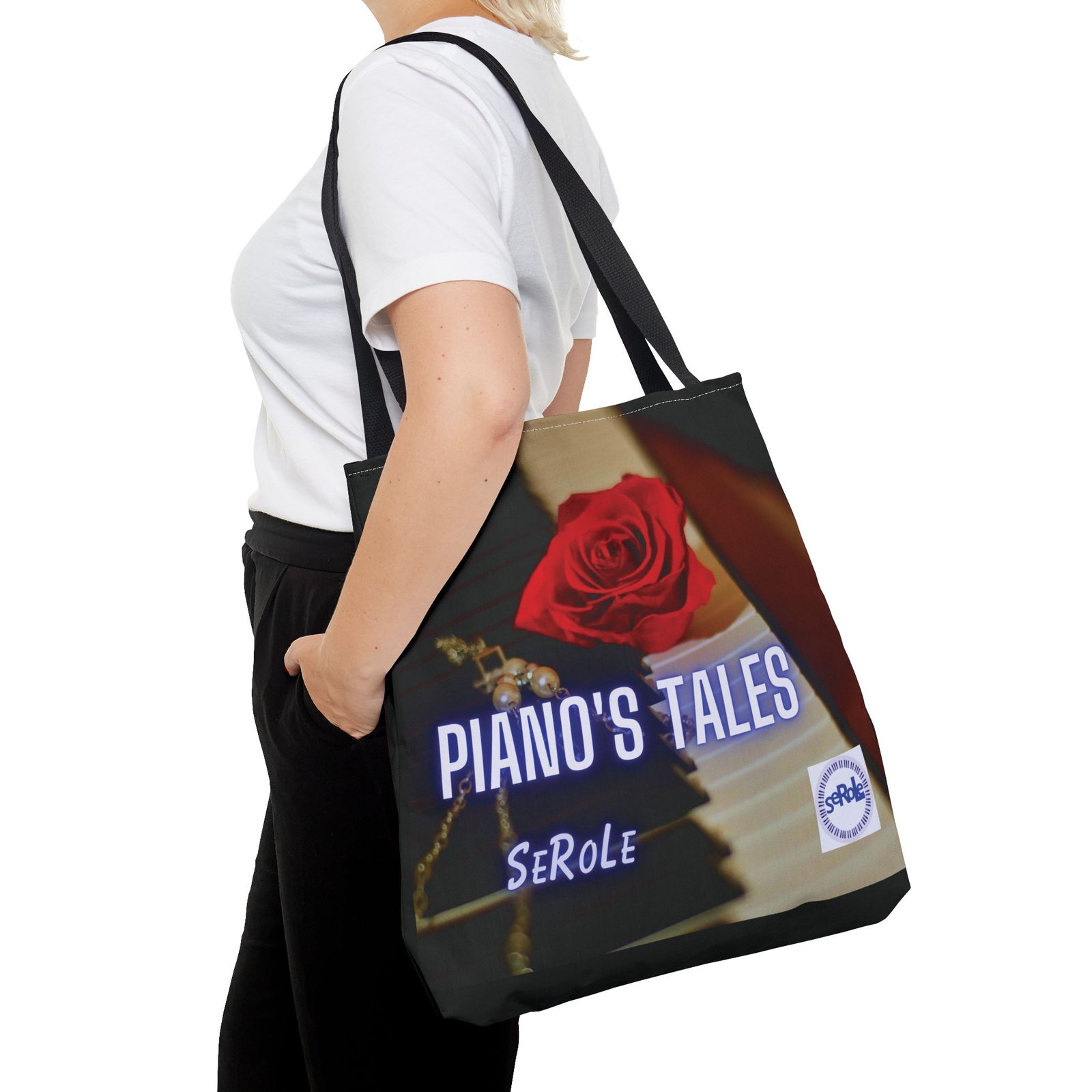 Piano's Tales Tote Bag - Elegant Music-Inspired Canvas Bag with Rose Design - Image 12