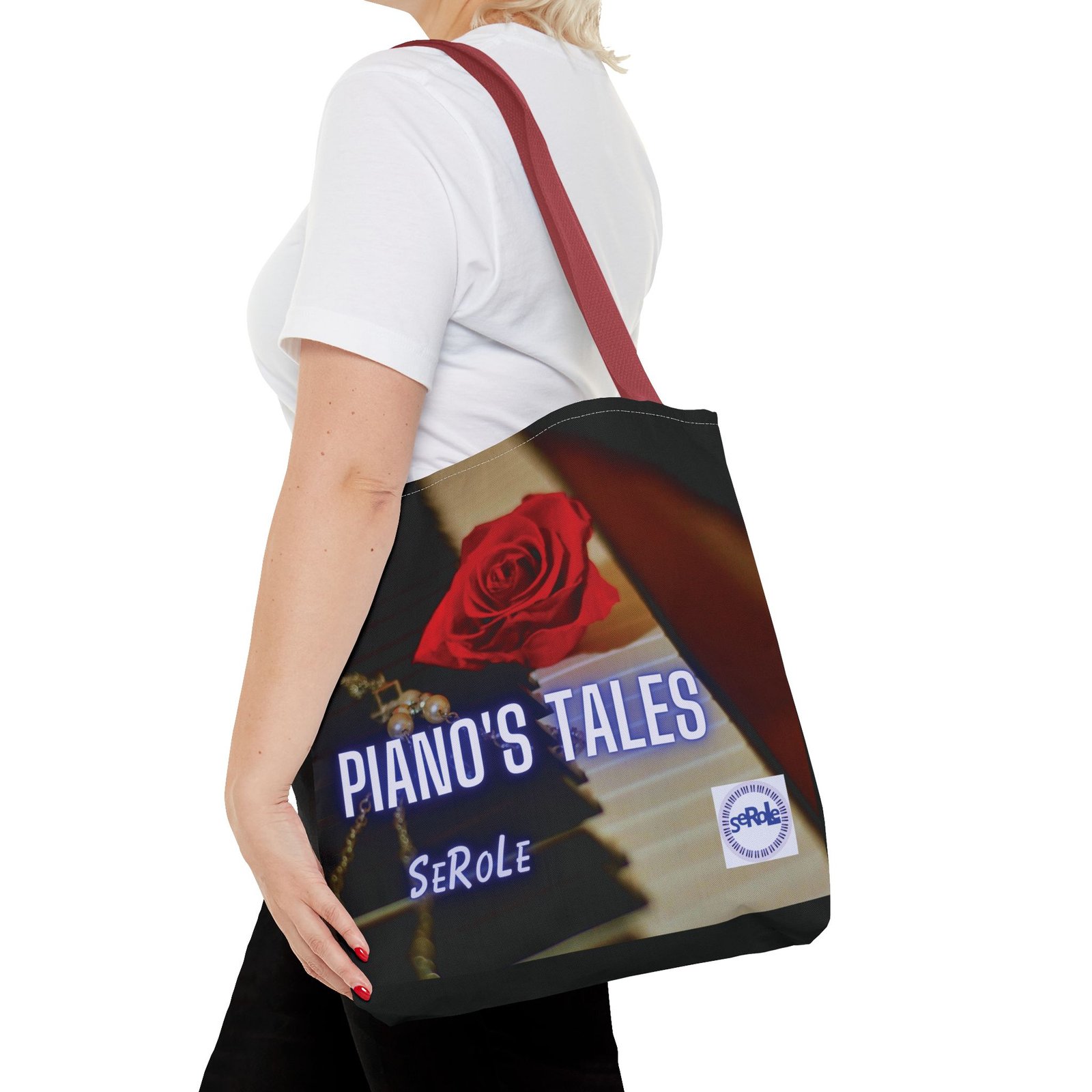 Piano's Tales Tote Bag - Elegant Music-Inspired Canvas Bag with Rose Design - Image 20