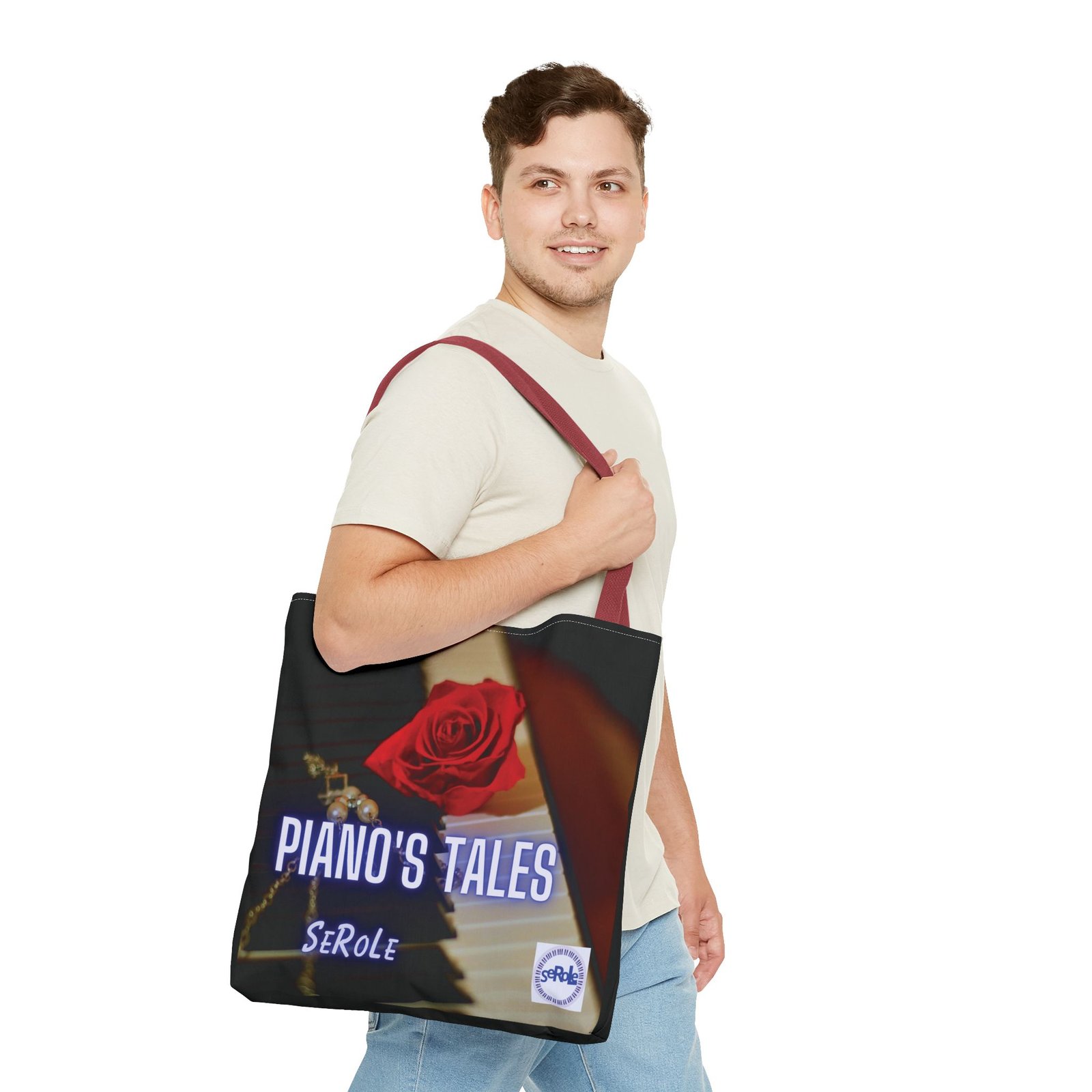 Piano's Tales Tote Bag - Elegant Music-Inspired Canvas Bag with Rose Design - Image 23