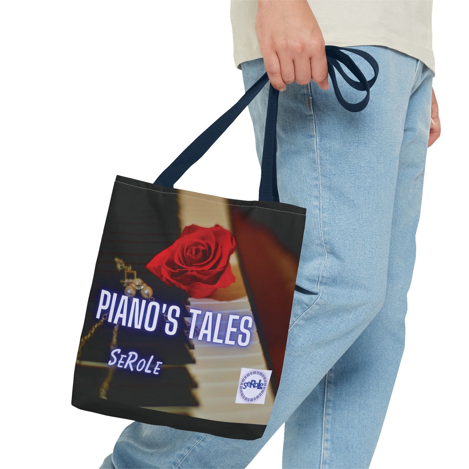 Piano's Tales Tote Bag - Elegant Music-Inspired Canvas Bag with Rose Design - Image 51